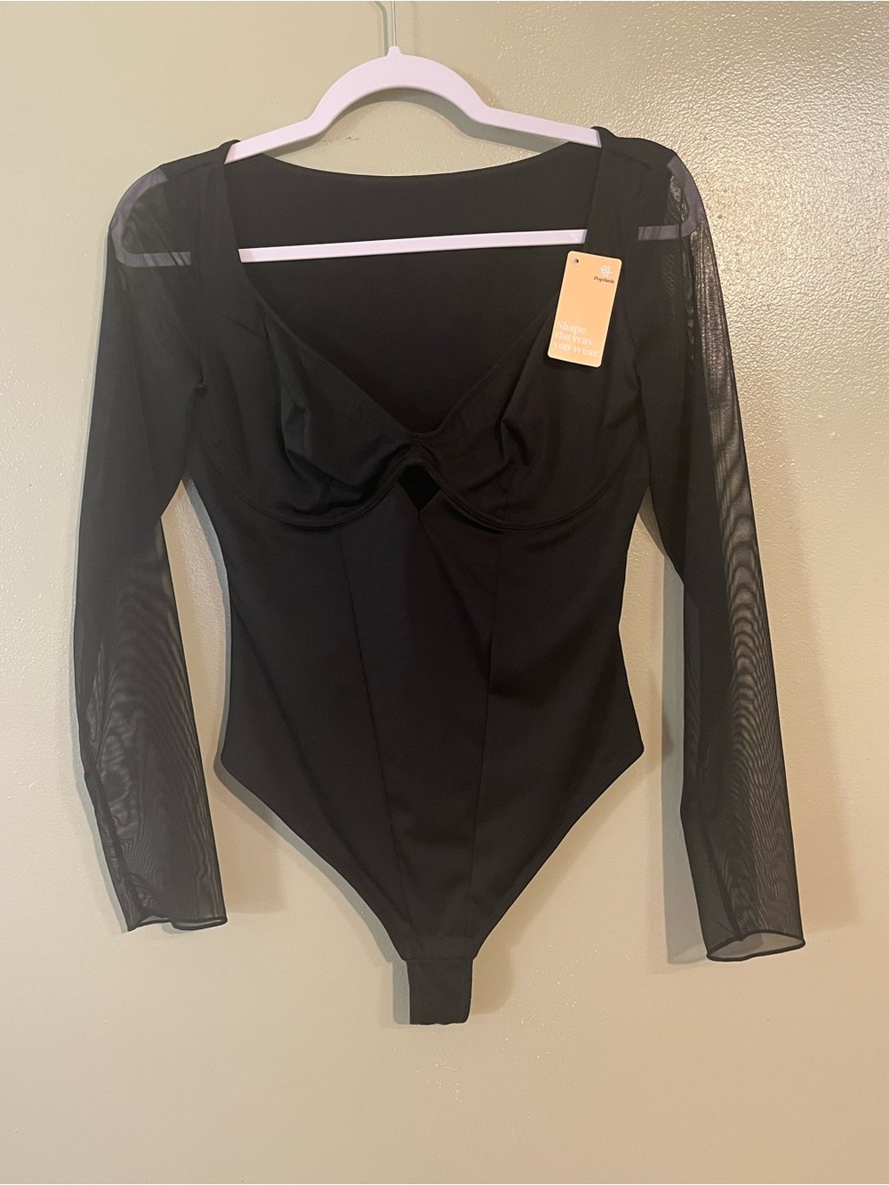 Papilush Sheer Sleeve Black Bodysuit Shape Wear